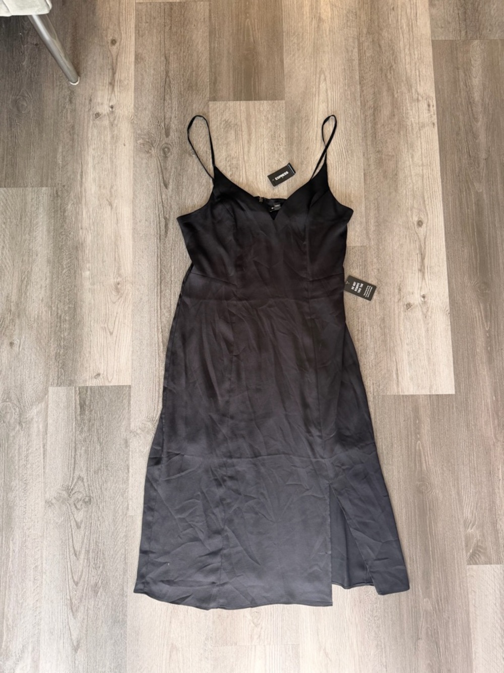 Express Black Slip Midi Dress with Spaghetti Straps